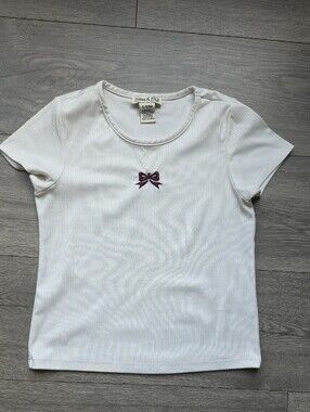 3/$6 Emma And Elsa Shortsleeve Bow Embroiderer T Shirt  L 10/12 - White, Casual